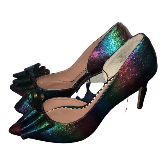 Betsey Johnson Bary metallic iridescent rainbow d’orsay stiletto bow heels sz7.5 - Picture 13 of 16